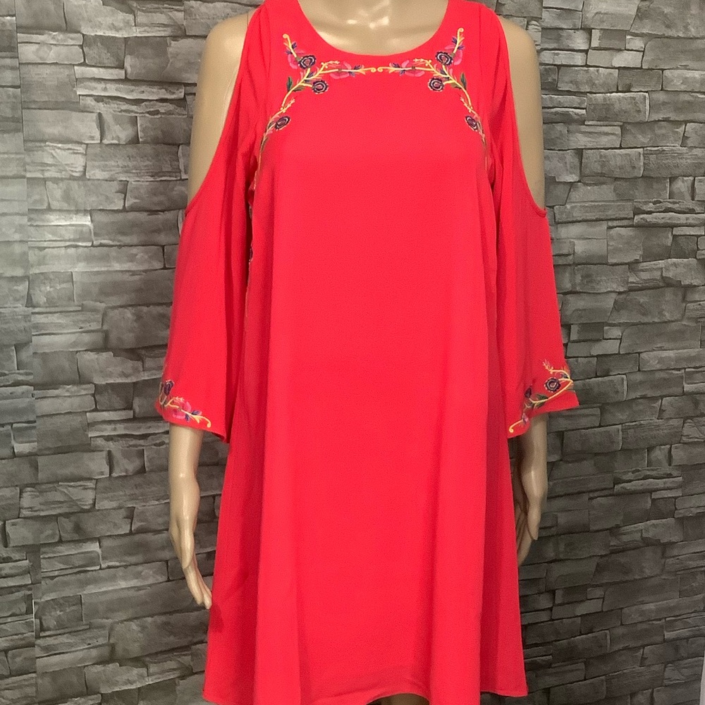 NWT Bright Coral embroidered mini cocktail dress Small (W623)